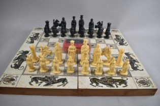 A Mid/Late 20th Century Folding Chess and Bagatelle Board Containing Plastic Chess Pieces and