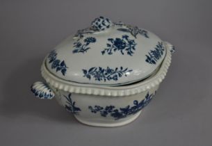 An 18th/19th Century Worcester Blue and White Tureen of Quatrefoil Form Having Scrolled Handles,