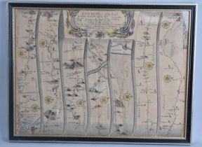 A Framed John Ogilby Map, The Road From London To Holyhead, 45x33cms