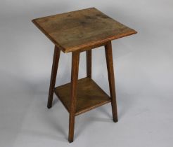 An Edwardian Oak Square Topped Occasional Table with Stretcher Shelf, 43cms Square