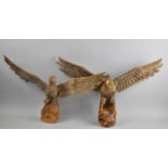 A Pair of Carved Wooden Eagles with Wings Outstretched, Largest 62cms Wingspan