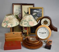 A Collection of Various Items to comprise Mahogany Framed Battery Powers London Clock, Framed