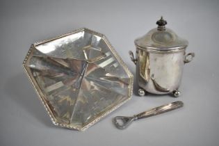 An Art Deco Four Section Silver Plated Bonbon Dish by Walker and Hall together with a Circular