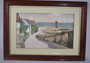 A Framed Watercolour Depicting Lane Running Down to Harbour Signed Byron Cooper (1850-1933), 40x25cm