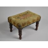 A Late Victorian Mahogany Framed Rectangular Stool with Tapestry and Brass Studded Top, Turned