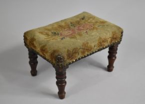 A Late Victorian Mahogany Framed Rectangular Stool with Tapestry and Brass Studded Top, Turned