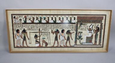 A Large Framed Egyptian Painting on Papyrus, 145x60cm