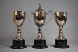 Three Various Silver Plated Trophies, 40cms High