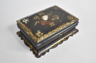 A Late 19th/Early 20th Century Lacquered Papier Mache Box with Hinged Lid having Gilt and Mother