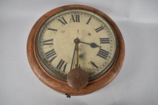 An Early 20th Century Circular Wall Hanging Clock with Pendulum but Untested, Fusee Movement. 40cm