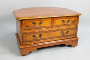 A Modern Yew Wood TV/DVD Stand in the Form of a Chest of Two Short Over One Long Drawers, 74cm Wide