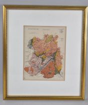 A Framed Hand Coloured Map of Shropshire, 18x24cm