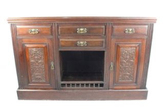 A Late Victorian/Edwardian Mahogany Sideboard with Three Top Short Drawers Surmounting Open