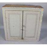 A Late 19th Century Grey Painted Pine Wall Mounting Cupboard with Panelled Doors to Shelved