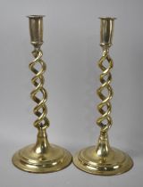 A Pair of Brass Open Spiral Candlesticks, 30cms High