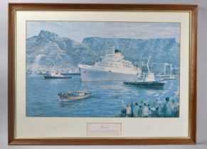 A Framed Eric Wale Print, Farewell, Windsor Castle Leaving Cape Town For the Last Time, 1977,