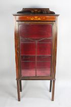 An Edwardian Mahogany Display Cabinet with Painted Decoration and Two Inner Shelves, 60cm wide