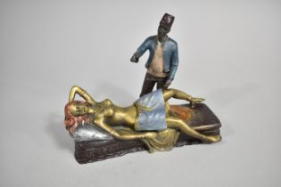 A Reproduction Cold Painted Bronze Erotic Figural Ornament in the form of Magician Raising Skirt