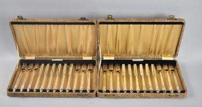 A Pair of Boxed Sets of Six Silver Plated Fruit Knives and Forks by the Angora Silver Plate Co. Ltd