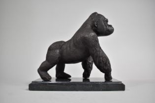 A Patinated Bronze Study of a Gorilla on Rectangular Marble Plinth, 20cm Long
