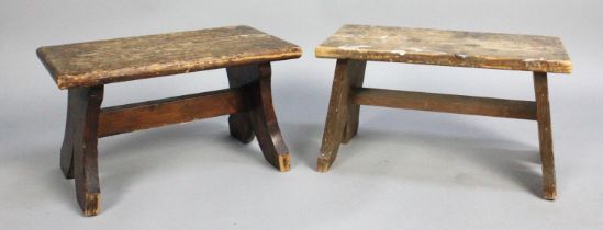 Two Vintage Pine Rectangular Stools, Each Approx 40x22cms