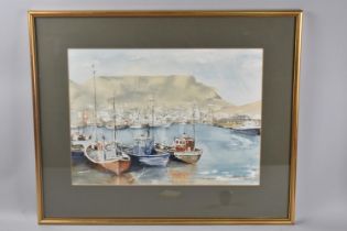 A Framed Watercolour Depicting Fishing Boats in Harbour by Bobbie Renecle, 45x32cm