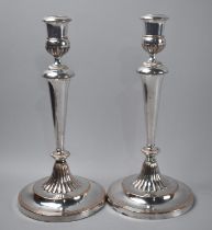 A Pair of Early 20th Century Weighted Sheffield Plated Candlesticks, Circular Bases, 30cms High