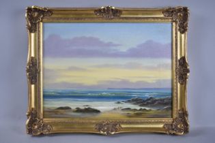 A Gilt Framed Oil on Canvas, Waves Breaking on Beach by David Ward, 39x29cm