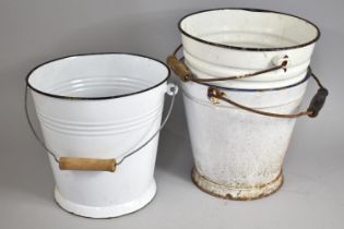 Three White Enamelled Buckets