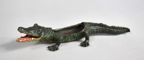 A Reproduction Cold Painted Bronze Novelty Match Holder in the Form of a Crocodile, 22cm Long