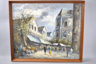 A Framed Oil on Canvas, Paris Street Market Scene, Signed Burnett, Subject 63x52cms