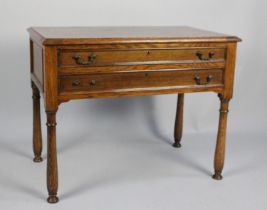 An Edwardian Oak Two Drawer Canteen Table Containing Silver Plated Kings Pattern Cutlery, 61cm