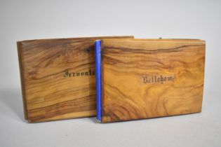 Two Vintage Olive Wood Bound Volumes, Flowers From The Holy Land Circa 1947, The Front Covers