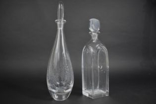 A Orrefors Glass Spirit Decanter, Signed to Base Together with a Further Example, 36cm and 30cm