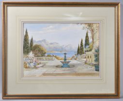 A Framed Watercolor by R Cresswell Boak, Lake of Como from the Garden Terrace Villa Arconati,