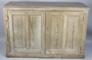 A Vintage Stripped Pine Side Cabinet with Panelled Doors to Shelved Interior, 141cm Long