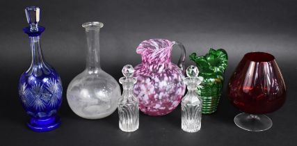 A Collection of Various 19th and 20th Century Glass to comprise Mottled Cranberry Glass Jug,