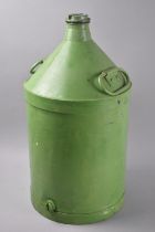 A Vintage Cylindrical Green Painted Oil Can with Two Carrying Handles, 53cms High