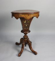 A Victorian Inlaid Walnut Oval Top Ladies Work Table with Hinged Lid to Fitted Interior, Condition