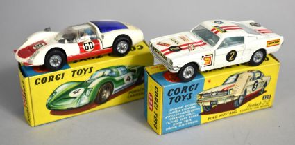 Two Boxed Diecast Corgi Toys, Ford Mustang Fastback 2 Plus 2 Competition Model No 325 and Porsche
