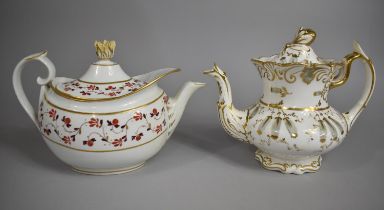 Two Early 19th Century Teapots to Comprise a Flight Barr & Barr Worcester porcelain Teapot with Rare