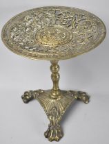 A Victorian Heavy Pierced Brass Tazza on Triform Base with Claw Feet, Turned Support, 24cms High and