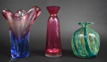 A Mdina Glass Vase, 14cm high Together with a 'Sommerso' Art Glass Vase and a Cranberry Glass