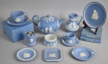 A Collection of Various Blue and White Wedgwood Jasperware to comprise Cup and Saucer, Teapot,