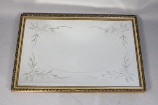 A Modern Gilt Framed Etched Wall Mirror, 82x57cms Overall