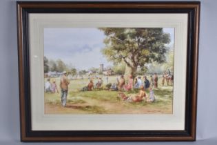 A Framed Douglas E West, "Sunday Cricket", 54x37cm