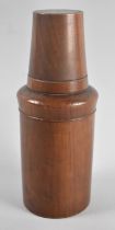 A Nice Quality Turned Mahogany Cased Glass Travel Flask with Screw Off Top Incorporating Wooden Cup,