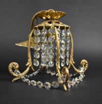 A Gilt Brass and Crystal Ceiling Light Fitting, 18cms High