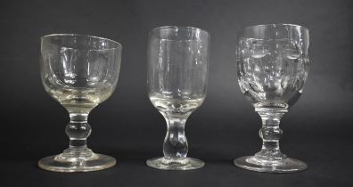 Three 19th Century Drinking Glasses to Comprise Ales Glass with Short Bucket Bowl with Baluster Knop