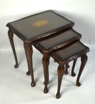 A Modern Nest of Three Inlaid Mahogany Tables